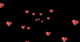 Animation of red hearts moving on black and red background. valentines, love and romance concept digitally generated video.