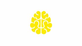 Animated yellow symbol of brain. Concept of idea and creative. Looped video. Flat vector illustration isolated on white background.