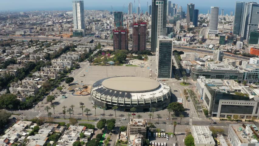 Tel Aviv aerial skyline view on a clear day - 4k Israel