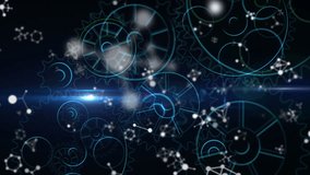 Animation of moving mechanical gears over lens flares against black background. Digitally generated, hologram, illustration, teamwork, business, metal, abstract and technology concept. - Powered by Shutterstock - Get 15% off with code: PIKWIZARD15