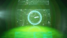 Neon blue digital clock ticking against multiple screens with data processing on green background. computer interface and technology concept - Powered by Shutterstock - Get 15% off with code: PIKWIZARD15