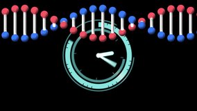 Digital animation of dna structure spinning over neon blue digital clock ticking on black background. medical research and science technology concept - Powered by Shutterstock - Get 15% off with code: PIKWIZARD15
