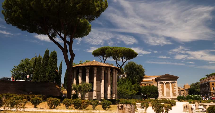 Temple of Hercules Victor and Temple of Portunus in Forum Boarium near the Tiber, Rome, Italy.