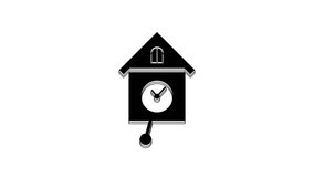 Black Retro wall watch icon isolated on white background. Cuckoo clock sign. Antique pendulum clock. 4K Video motion graphic animation.