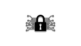 Black Cyber security icon isolated on white background. Closed padlock on digital circuit board. Safety concept. Digital data protection. 4K Video motion graphic animation. - Powered by Shutterstock - Get 15% off with code: PIKWIZARD15