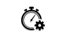 Black Time management icon isolated on white background. Clock and gear sign. Productivity symbol. 4K Video motion graphic animation.