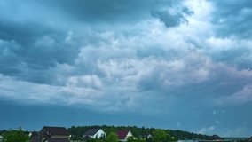 Gloomy cloudscape time lapse with thunderstorm. 4k video
