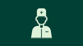 White Male doctor icon isolated on green background. 4K Video motion graphic animation.