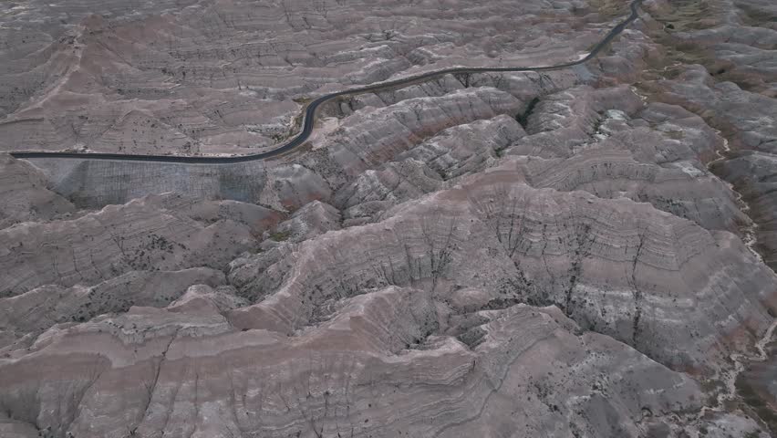Drone shot of Highway 240, cutting through South Dakota