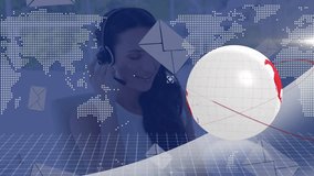 Animation of globe over business people using phone headsets. global connections, business, digital interface, technology and networking concept digitally generated video. - Powered by Shutterstock - Get 15% off with code: PIKWIZARD15