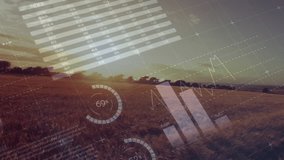 Animation of statistics and financial data processing over agriculture field. global farming, business, digital interface, technology and networking concept digitally generated video. - Powered by Shutterstock - Get 15% off with code: PIKWIZARD15