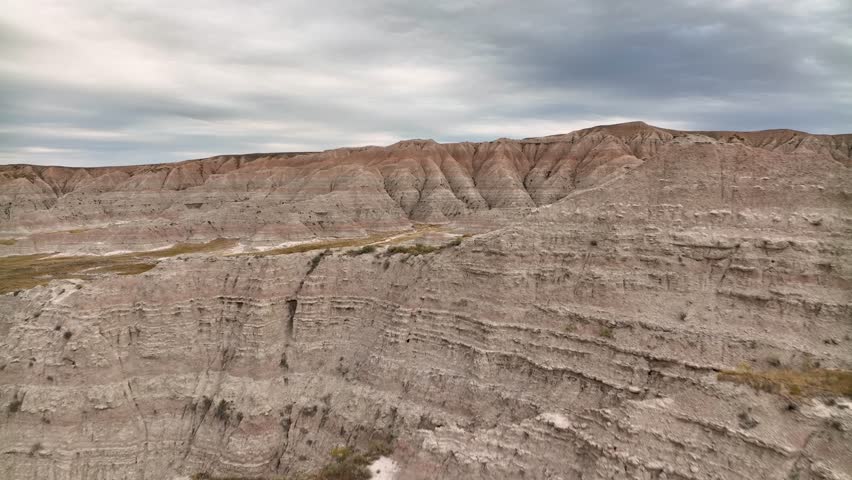 Drone shot soaring through a rocky canyon in South Dakota.