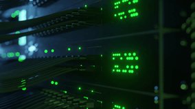 Futuristic High-Speed Data Center Network Connections. Fiber Optic and Ethernet Cables, Server Rack Lights, AI GPU CPU Cloud Computing, Big Data Analytics, Cybersecurity Digital Technology Background. - Powered by Shutterstock - Get 15% off with code: PIKWIZARD15