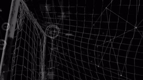 Animation of networks of connections over football player. global sports, technology, digital interface and connections concept digitally generated video.