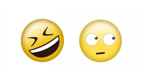 Animation of laughing and rolling eyes emoji icons over white background. global social media, communication, digital interface, technology and networking concept digitally generated video. - Powered by Shutterstock - Get 15% off with code: PIKWIZARD15