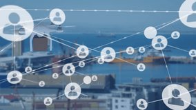 Animation of network of connections over drone with parcel over harbor. global shipping, business, digital interface, technology and networking concept digitally generated video. - Powered by Shutterstock - Get 15% off with code: PIKWIZARD15