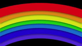 Animation of purple waves, over rainbow curves, on black background. pride, celebration and equality concept, digitally generated video.