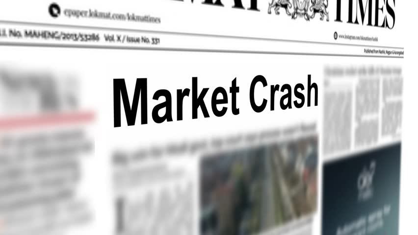 Market Crash title written newspaper. Print across international media. 4K animation. Falling stock market prices. | Shutterstock HD Video #1101879255