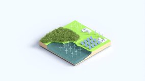 Video Isometric view windmill and solar panels concept