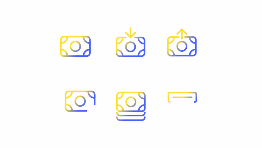 Animated cash gradient ui icon set. Dollar banknotes. Seamless loop HD video with alpha channel on transparent background. Line color user interface symbol motion graphic animation | Shutterstock HD Video #1101882193