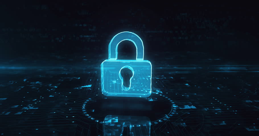 Cyber security and digital computer protection with padlock hologram symbol appears on a digital background. Network, cyber technology and computer abstract concept 3d animation. | Shutterstock HD Video #1101883543