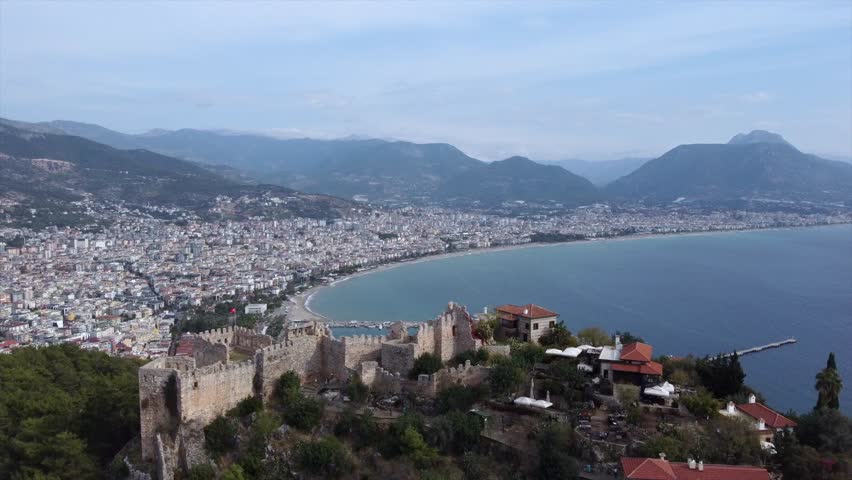 Aerial view on Alanya fortress and marina  | Shutterstock HD Video #1101884449