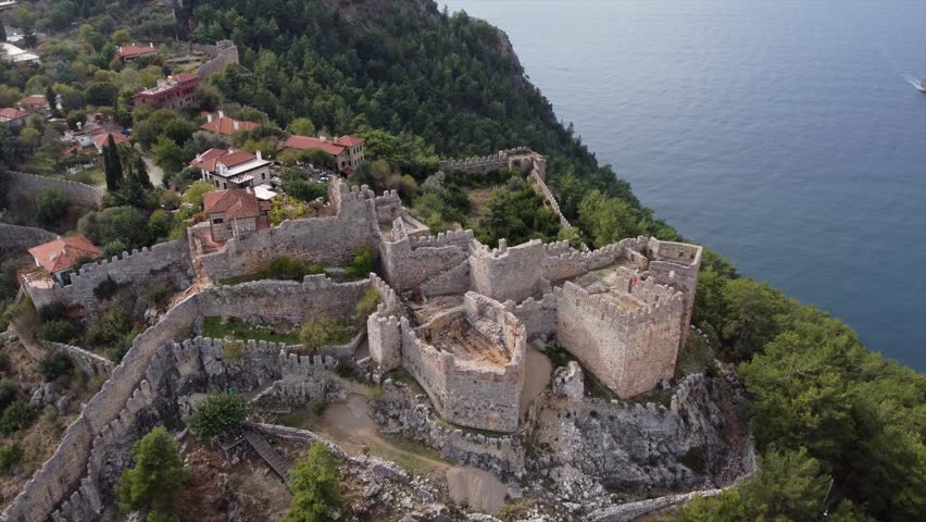 Aerial view on Alanya fortress and marina  | Shutterstock HD Video #1101884451