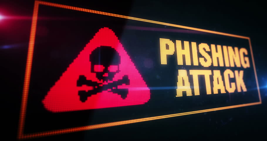 Phishing attack symbol light flashing on digital display. Cyber attack security breach with skull icon on pixel led screen. Close-up abstract concept. | Shutterstock HD Video #1101885057