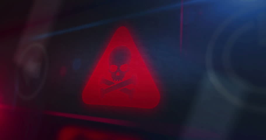 Phishing attack symbol light flashing on display macro view. Cyber attack security breach with skull icon on car dashboard control screen. Loopable and seamless abstract technology concept.  | Shutterstock HD Video #1101885255