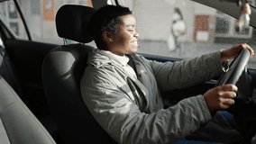 African american woman sitting on car dancing at street - Powered by Shutterstock - Get 15% off with code: PIKWIZARD15