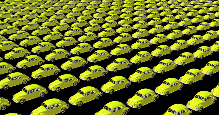 Yellow Classic Car industrial production - top view