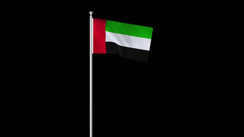 4k Animation develops in wind over United Arab Emirates matte finish. Waving in the wind cartoon United Arab Emirates flag. United Arab Emirates flag with fabric structure in the wind, with an alpha c Royalty-Free Stock Footage #1101898423