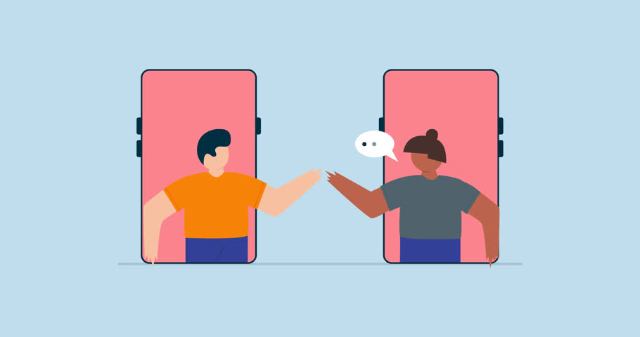 4k animation of man and woman teammate working remotely using smartphone or mobile phone for meeting. | Shutterstock HD Video #1101899567