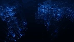 Slowly changing illumination of a digital map of the Earth. Lights of megalopolises blend in soft glow. Perfect background for any video, graphics or project. Looped, 4K

