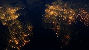 Slowly changing illumination of a digital map of the Earth. Lights of megalopolises blend in soft glow. Perfect background for any video, graphics or project. Looped, 4K

