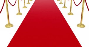 4k Resolution Video: Modern Laptop Mockup with Blank Green Screen over Ceremony Award Stage on Red Carpet with Golden Rope Barriers on a white background with luma Matte