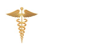 4k Resolution Video: Gold Medical Caduceus Symbol Seamless Looped Rotating on a white background