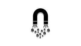 Black Magnet with money icon isolated on white background. Concept of attracting investments, money. Big business profit attraction and success. 4K Video motion graphic animation.