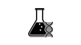 Black DNA research, search icon isolated on white background. Genetic engineering, genetics testing, cloning, paternity testing. 4K Video motion graphic animation.
