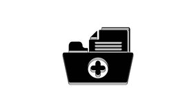 Black Medical health record folder for healthcare icon isolated on white background. Patient file icon. Medical history symbol. 4K Video motion graphic animation.