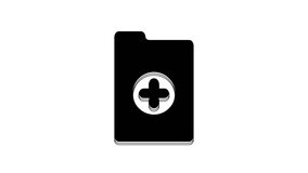 Black Medical clipboard with clinical record icon isolated on white background. Health insurance form. Prescription, medical check marks report. 4K Video motion graphic animation.