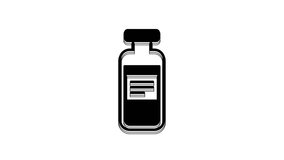 Black Medical vial, ampoule, bottle icon isolated on white background. Vaccination, injection, vaccine healthcare concept. 4K Video motion graphic animation.