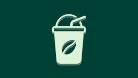 White Iced coffee icon isolated on green background. 4K Video motion graphic animation.
