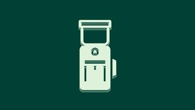 White Electric coffee grinder icon isolated on green background. 4K Video motion graphic animation.