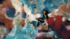 Butterfly on painted abstract background. Animated 4K video