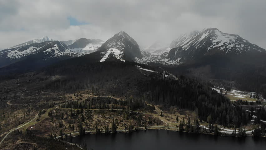 Drone view of snow in the mountains of Slovakia. High quality 4k footage