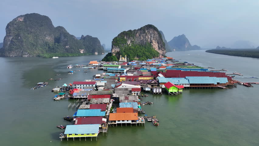 Aerial view of Panyee island in Phang Nga, Thailand.