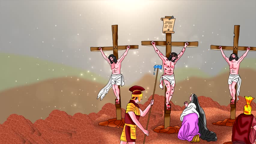 Video of a soldier is offers water to Jesus, Easter background.