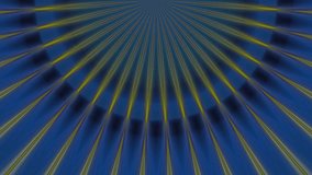 Yellow and blue beams of light come from the top center point of the frame. Animated background and club video. Endless cycle. A loop