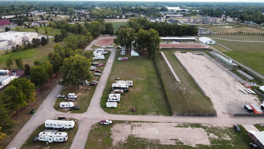 Wayne County Fairgrounds And RV Park In Daytime In Belleville, Michigan, USA. - aerial sideway